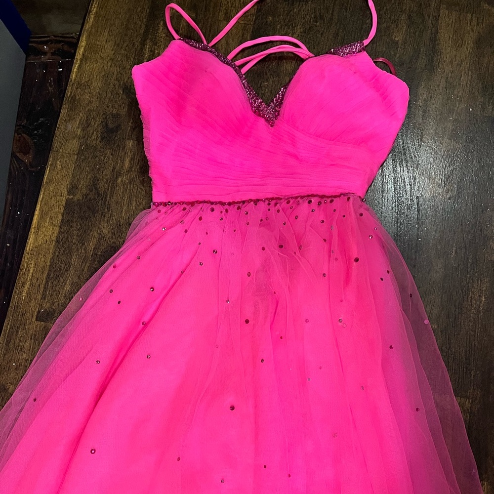 LA FEMME Pink Neon Light Tulle Gown sz 8